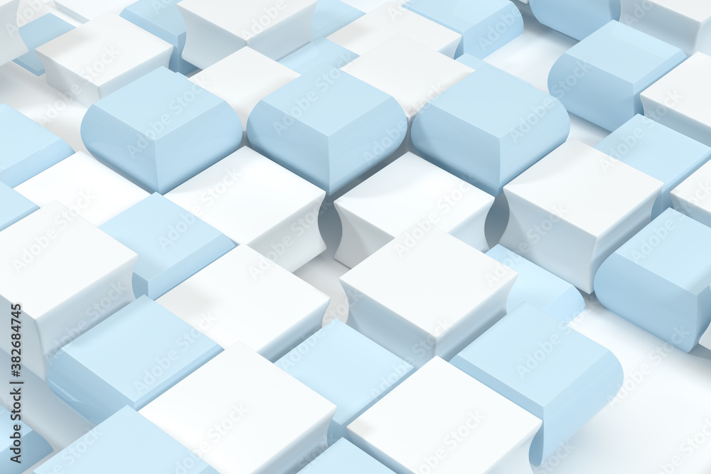 Creative blue and white cubes background, 3d rendering.