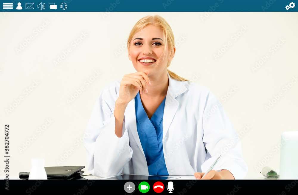 Doctor talking on video call for telemedicine and telehealth service . Online health care applicatio