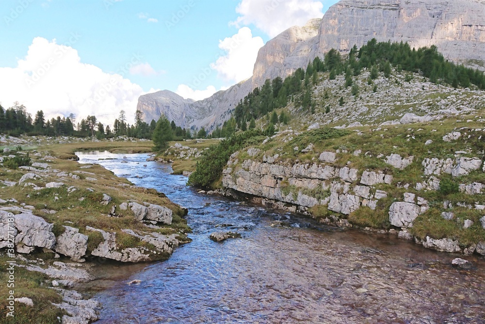 landscape with river and italian mountains