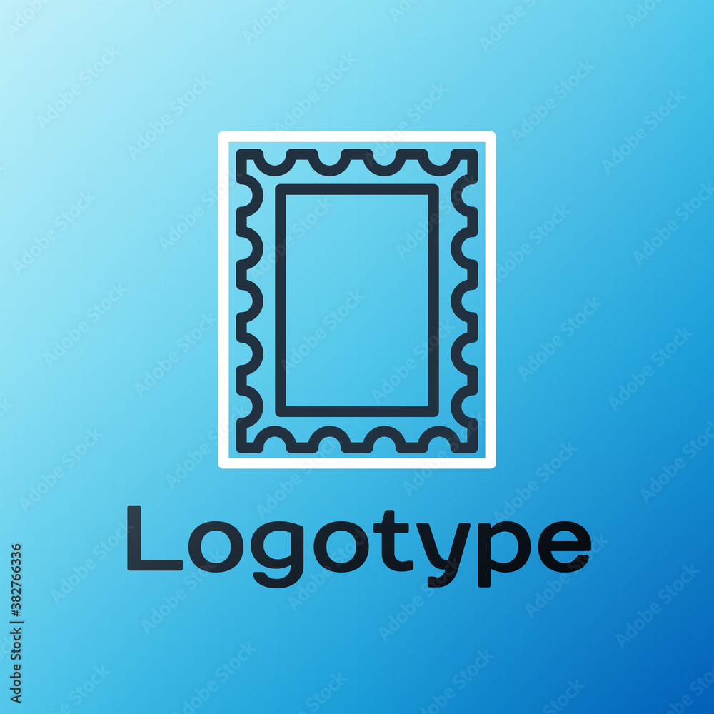 Line Postal stamp icon isolated on blue background. Colorful outline concept. Vector Illustration.