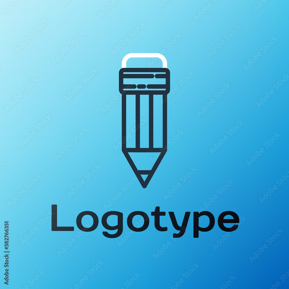 Line Pencil with eraser icon isolated on blue background. Drawing and educational tools. School offi