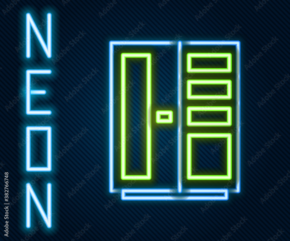 Glowing neon line Wardrobe icon isolated on black background. Colorful outline concept. Vector Illus