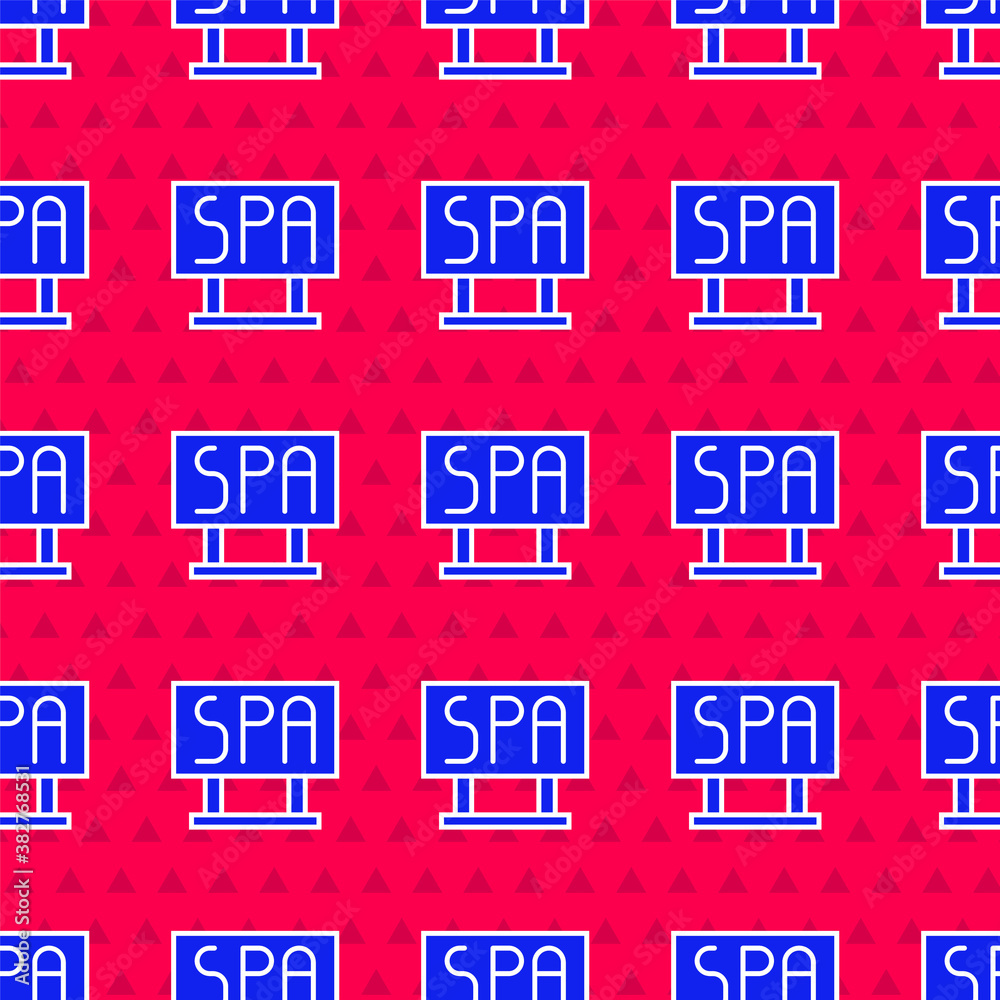 Blue Spa salon signboard icon isolated seamless pattern on red background. Vector Illustration.