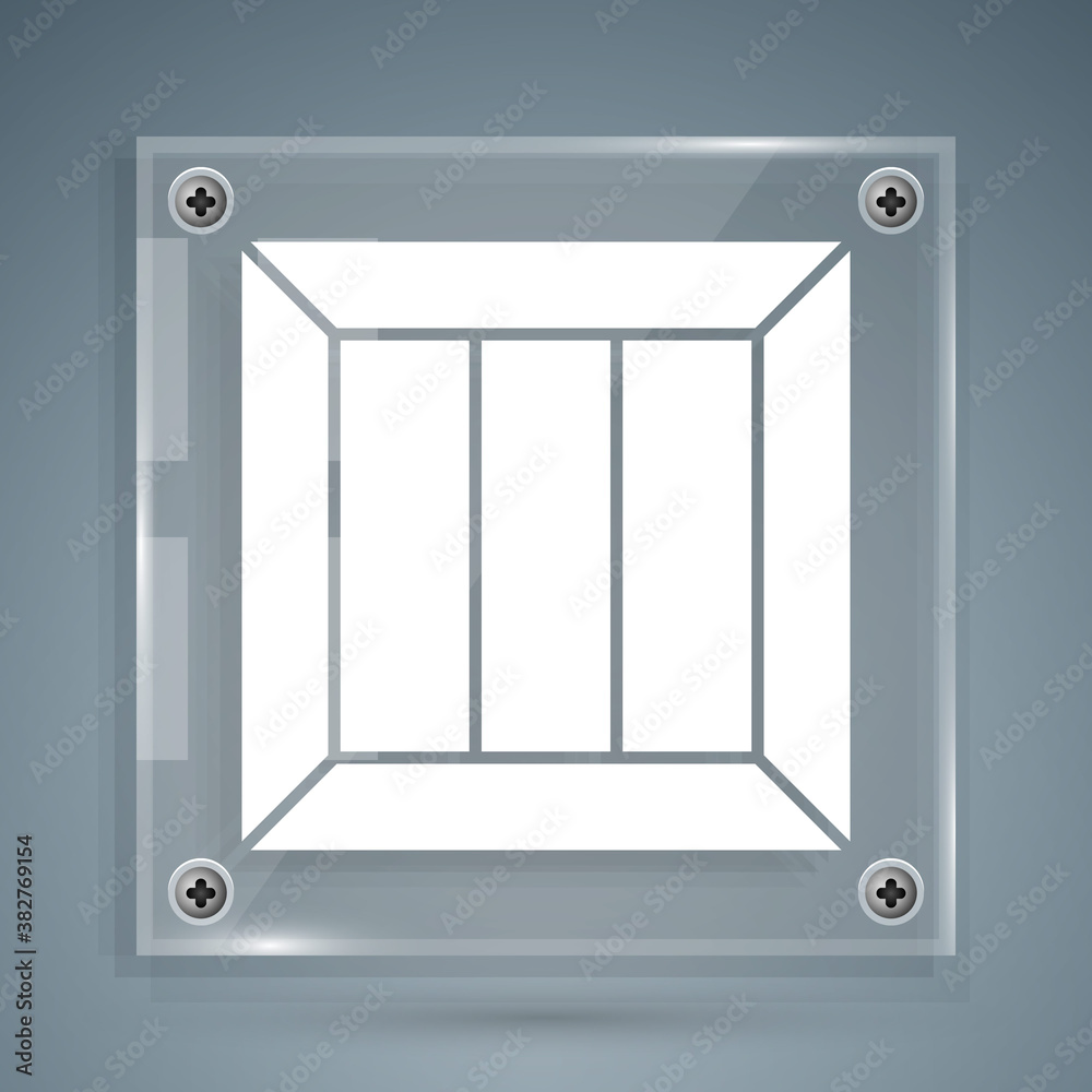 White Wooden box icon isolated on grey background. Square glass panels. Vector Illustration.