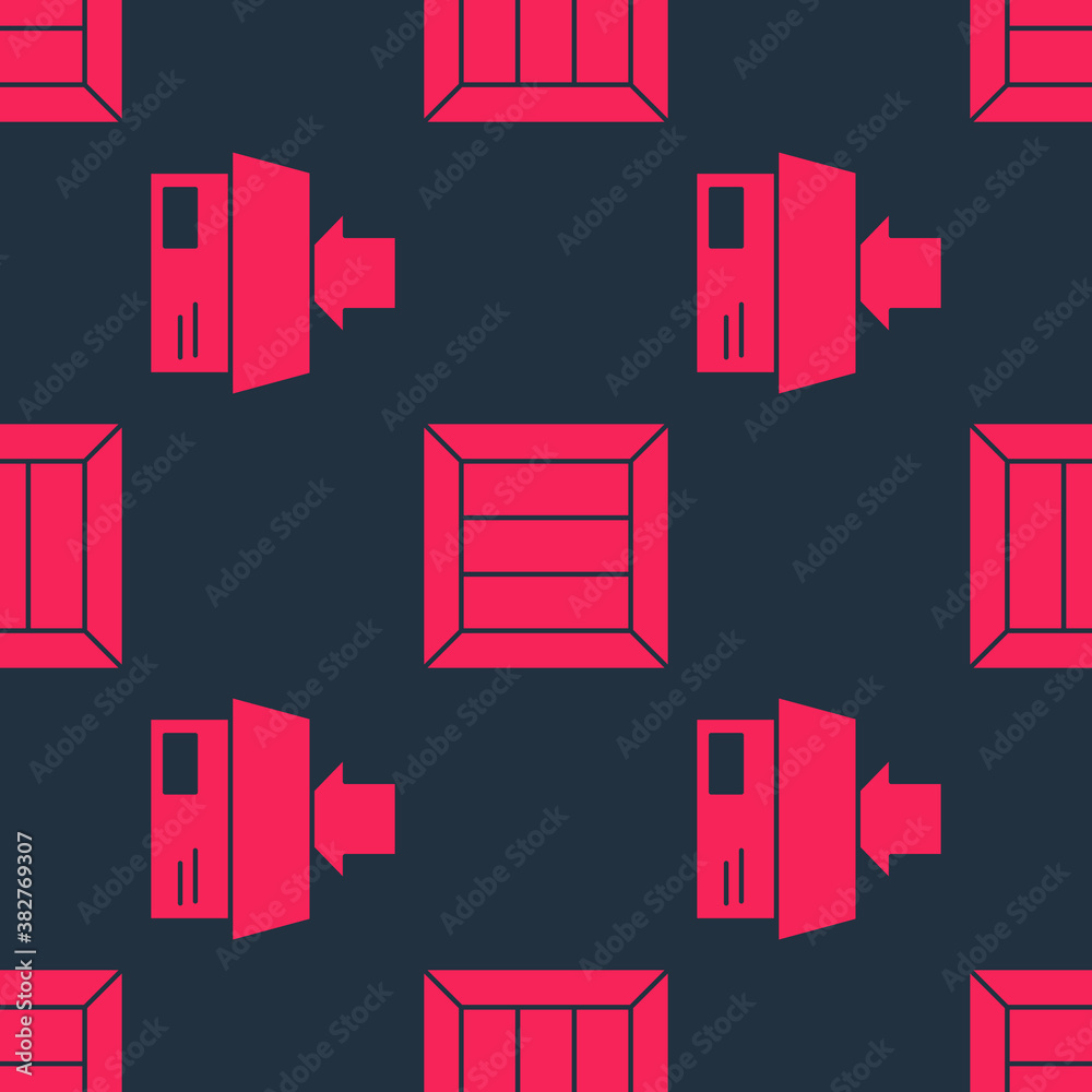 Set Carton cardboard box and Wooden box on seamless pattern. Vector.