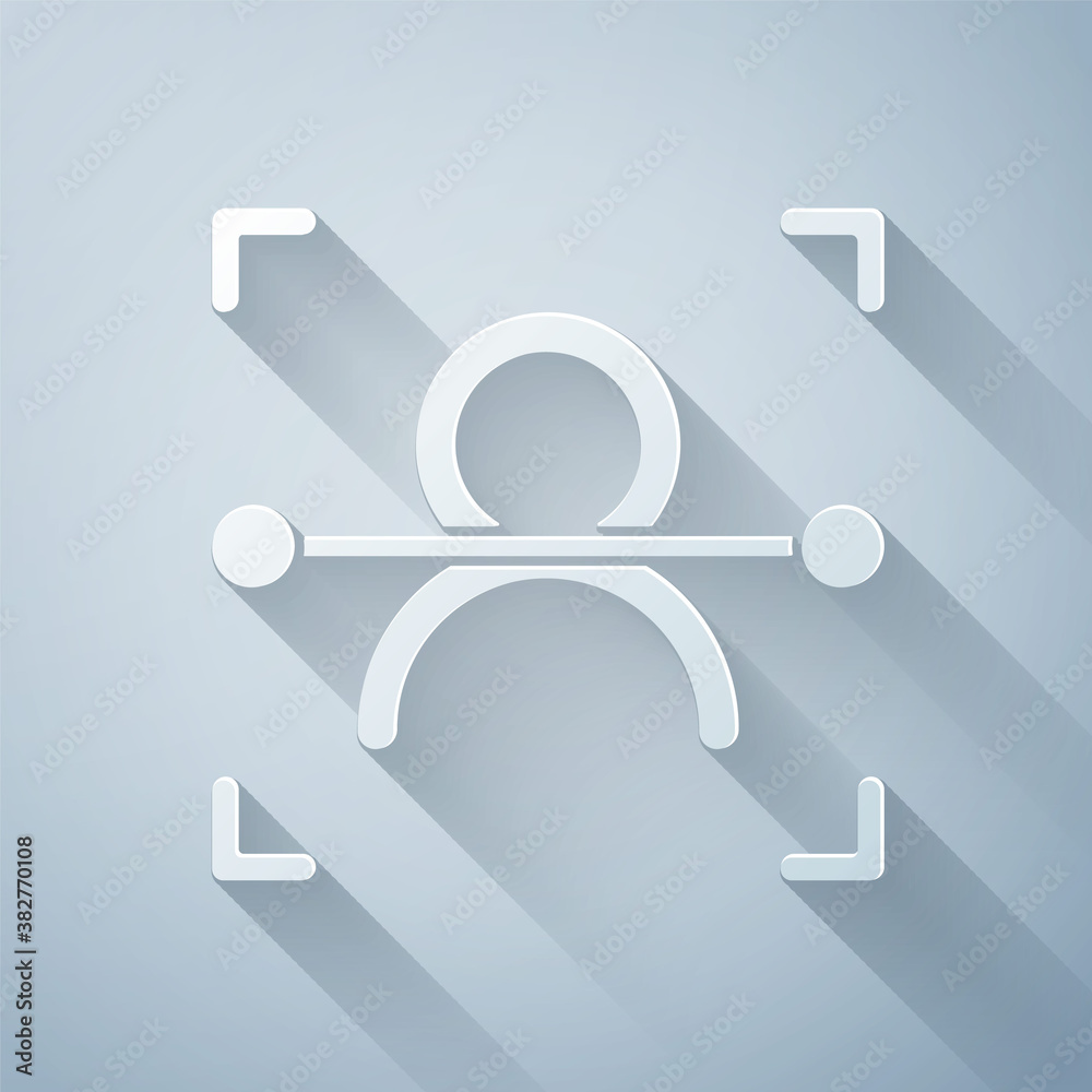 Paper cut Face recognition icon isolated on grey background. Face identification scanner icon. Facia