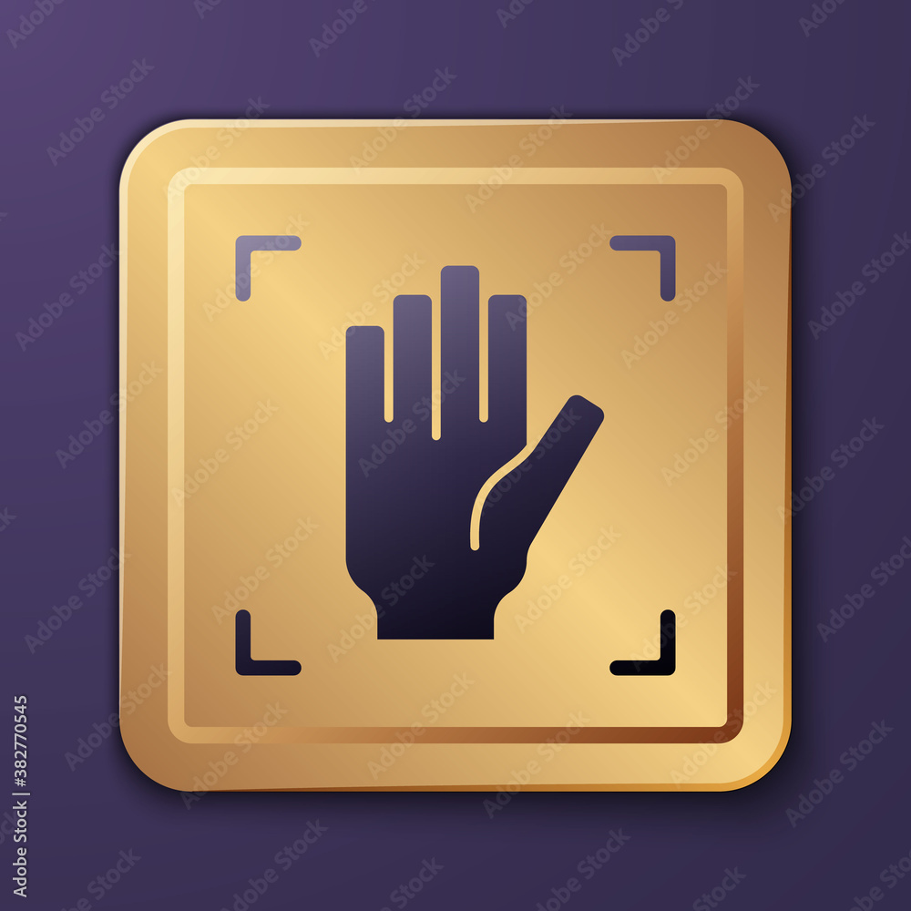 Purple Palm print recognition icon isolated on purple background. Biometric hand scan. Fingerprint i