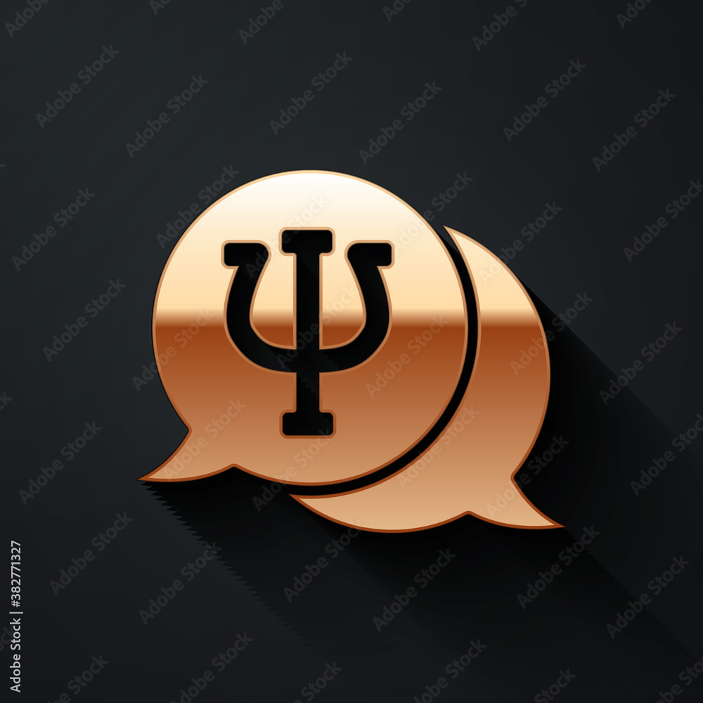 Gold Psychology icon isolated on black background. Psi symbol. Mental health concept, psychoanalysis