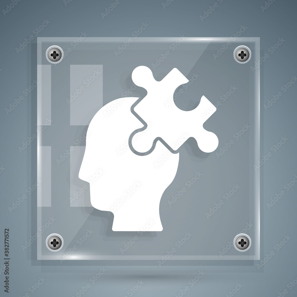 White Solution to the problem in psychology icon isolated on grey background. Puzzle. Therapy for me