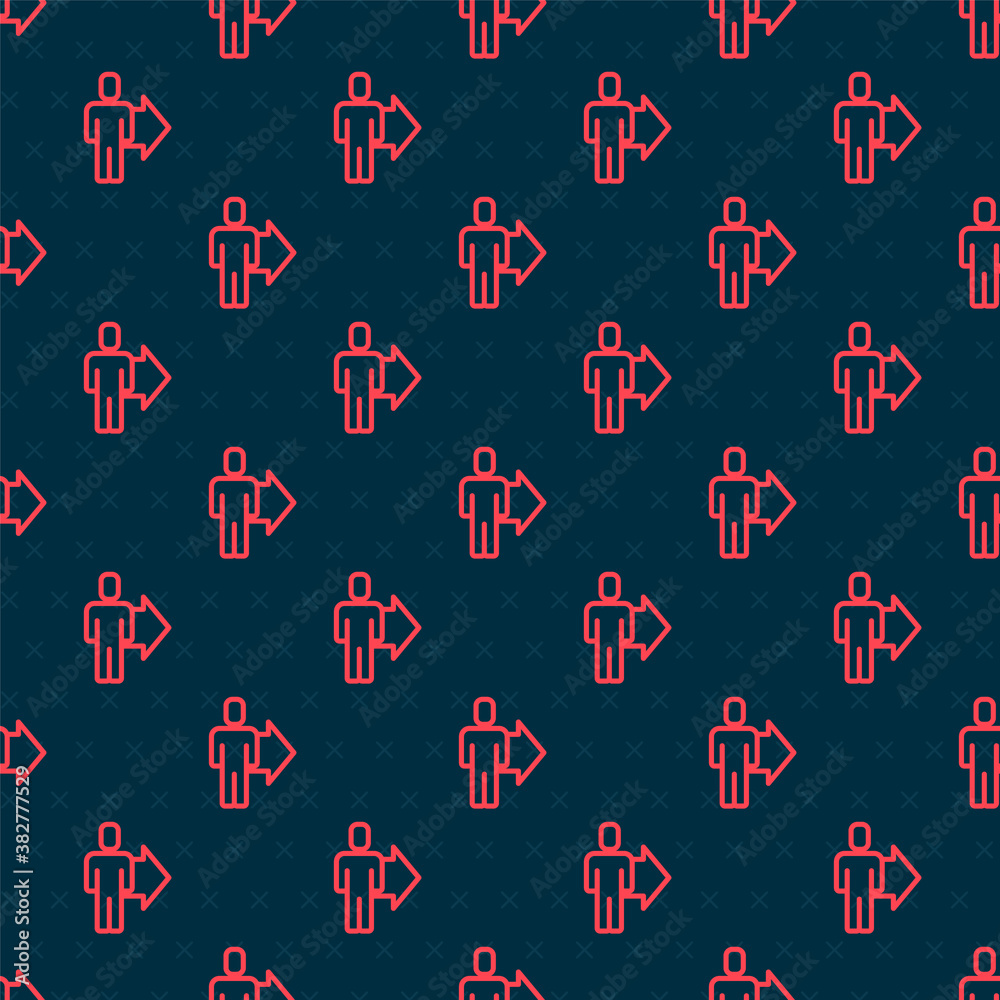 Red line Leader of a team of executives icon isolated seamless pattern on black background. Vector.