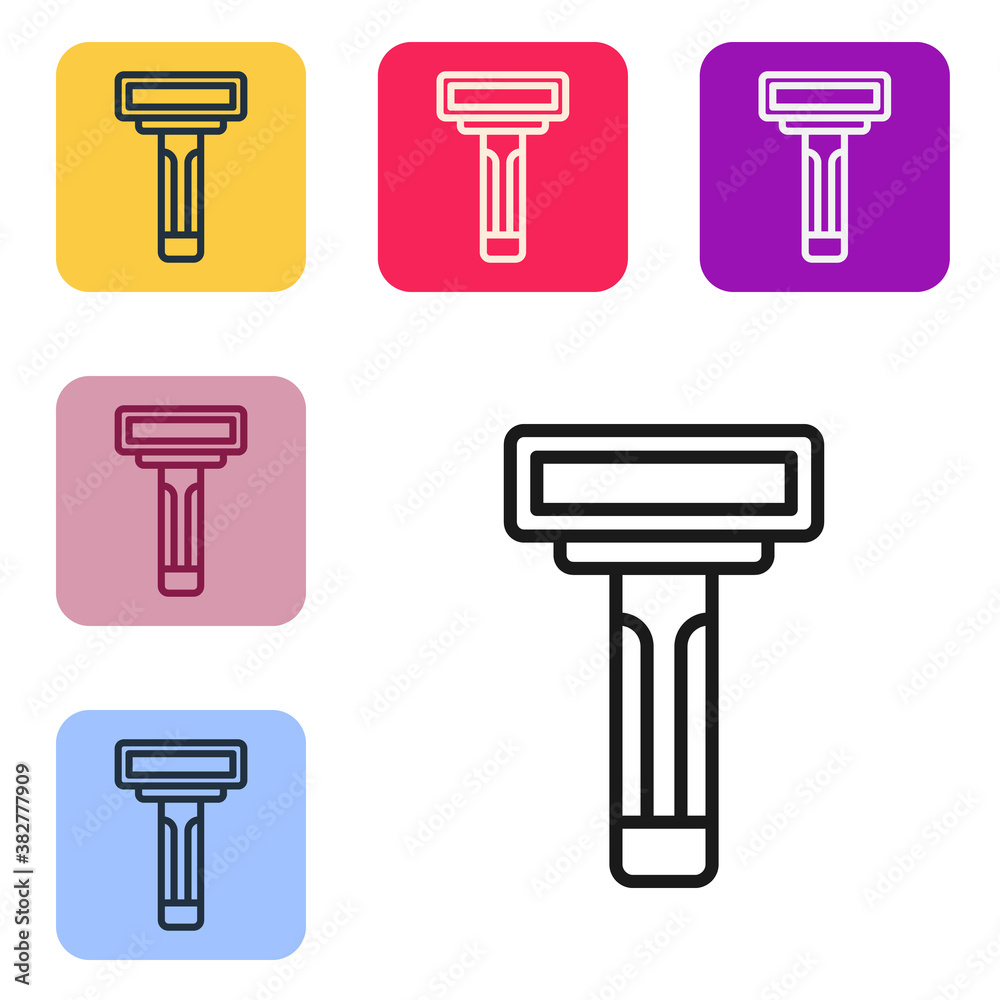 Black line Shaving razor icon isolated on white background. Set icons in color square buttons. Vecto