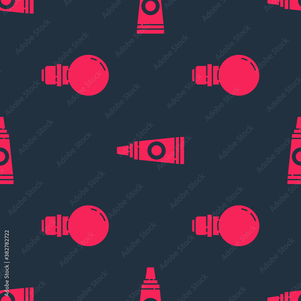 Set Light bulb and Tube with paint palette on seamless pattern. Vector.