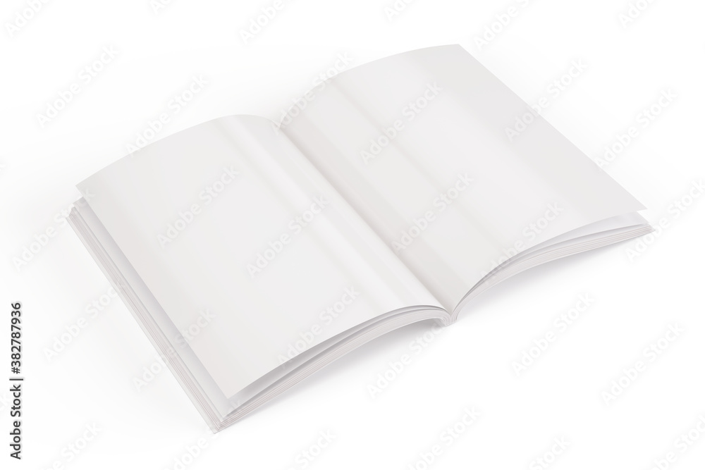 Blank Open White Magazine Brochure isolated on white background - template for your design. 3d rende