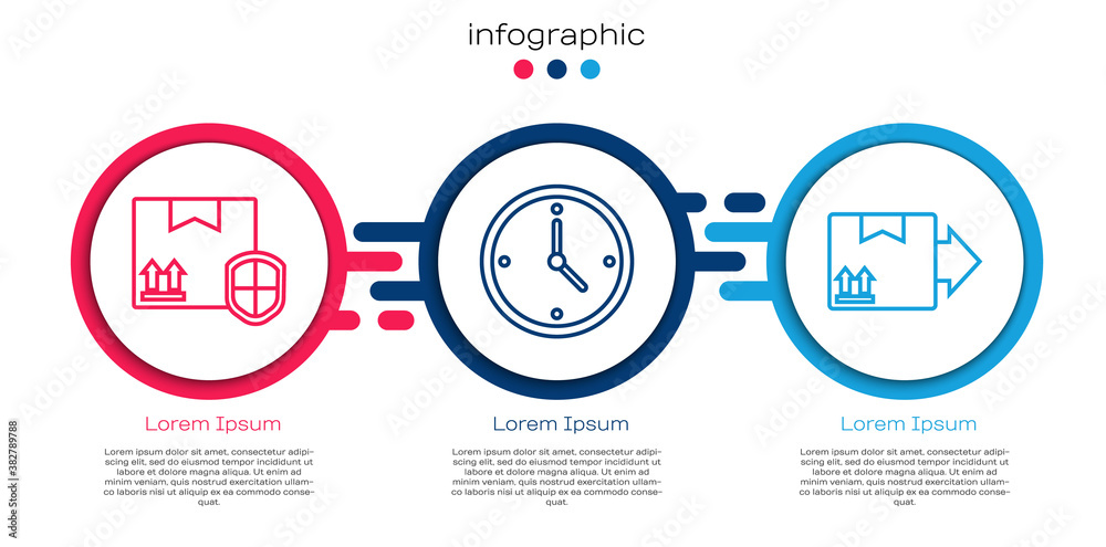 Set line Delivery pack security with shield, Fast time delivery and Cardboard box with traffic symbo