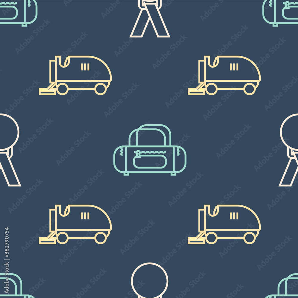 Set line Medal, Ice resurfacer and Sport bag on seamless pattern. Vector.