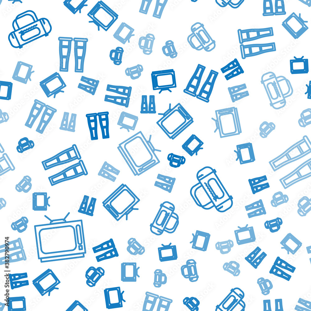 Set line Retro tv, Sport bag and Crutch or crutches on seamless pattern. Vector.