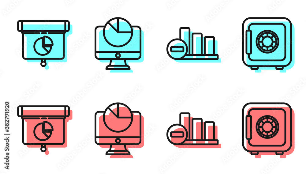 Set line Pie chart infographic, Graph, chart, diagram, infographic, Computer monitor with graph char