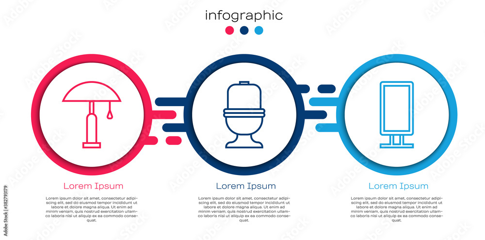 Set line Table lamp, Toilet bowl and Big full length mirror. Business infographic template. Vector.