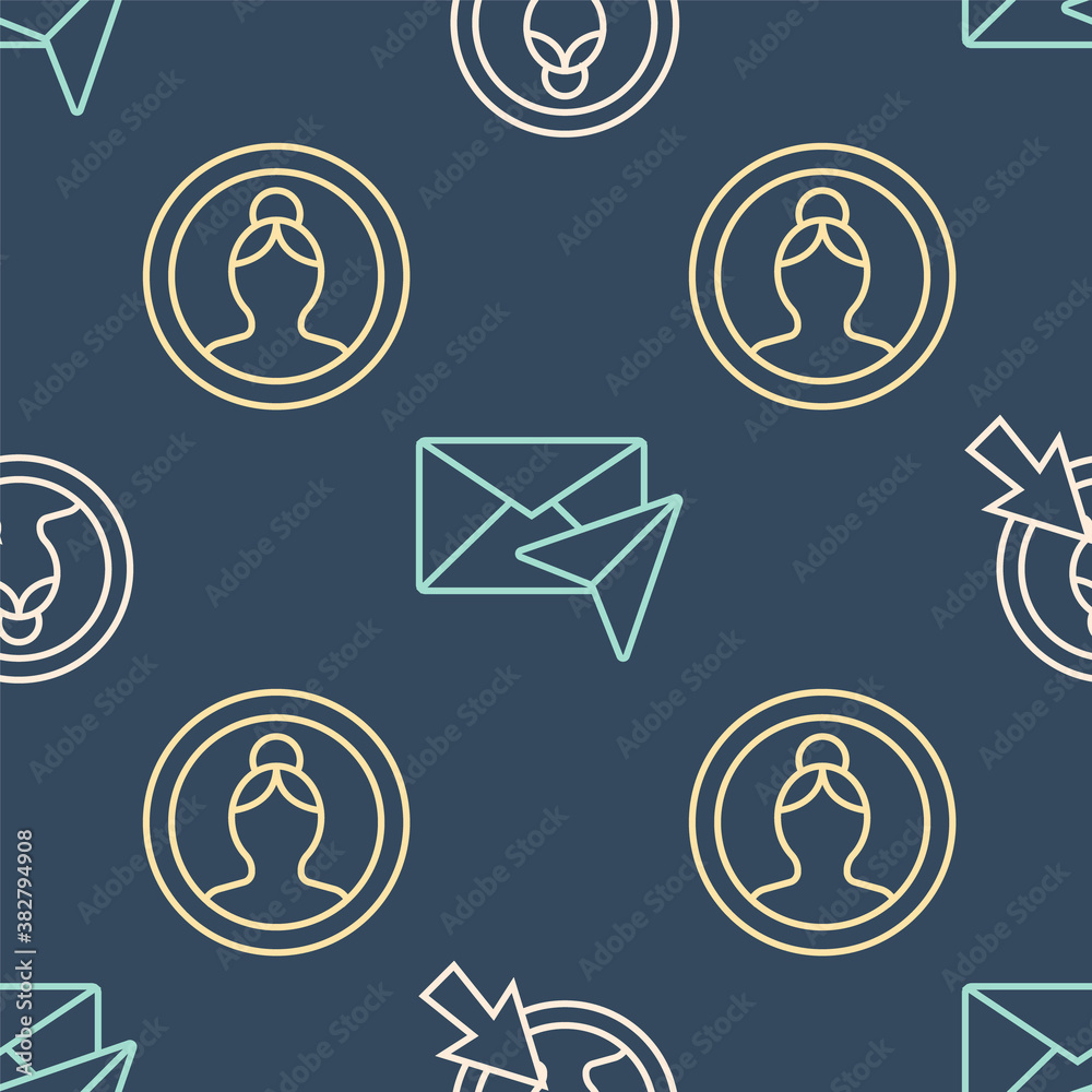 Set line Create account screen, Create account screen and Envelope on seamless pattern. Vector.