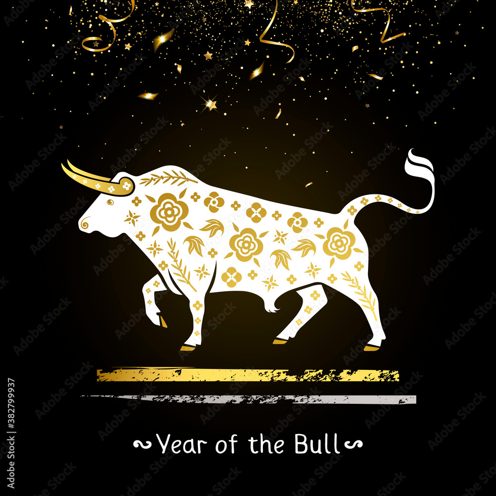 Symbol of the Year of the White Bull with Gold Ornament