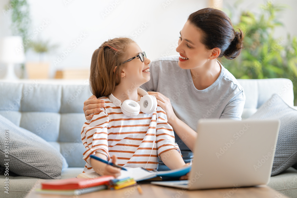 Girl doing homework or online education.