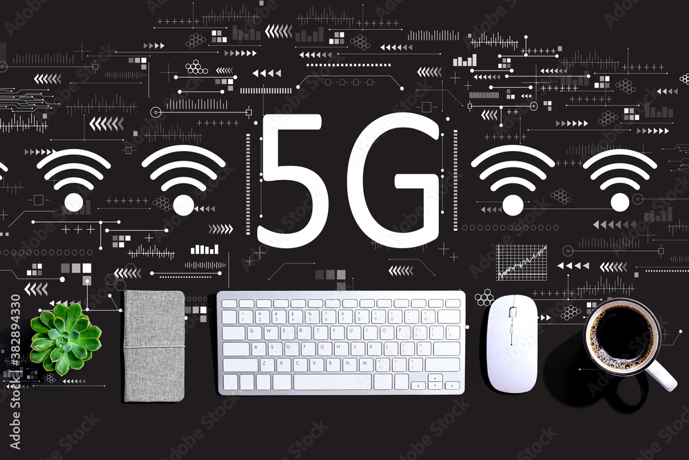 5G network with a computer keyboard and a mouse