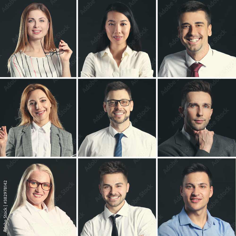 Collage of business people on dark background