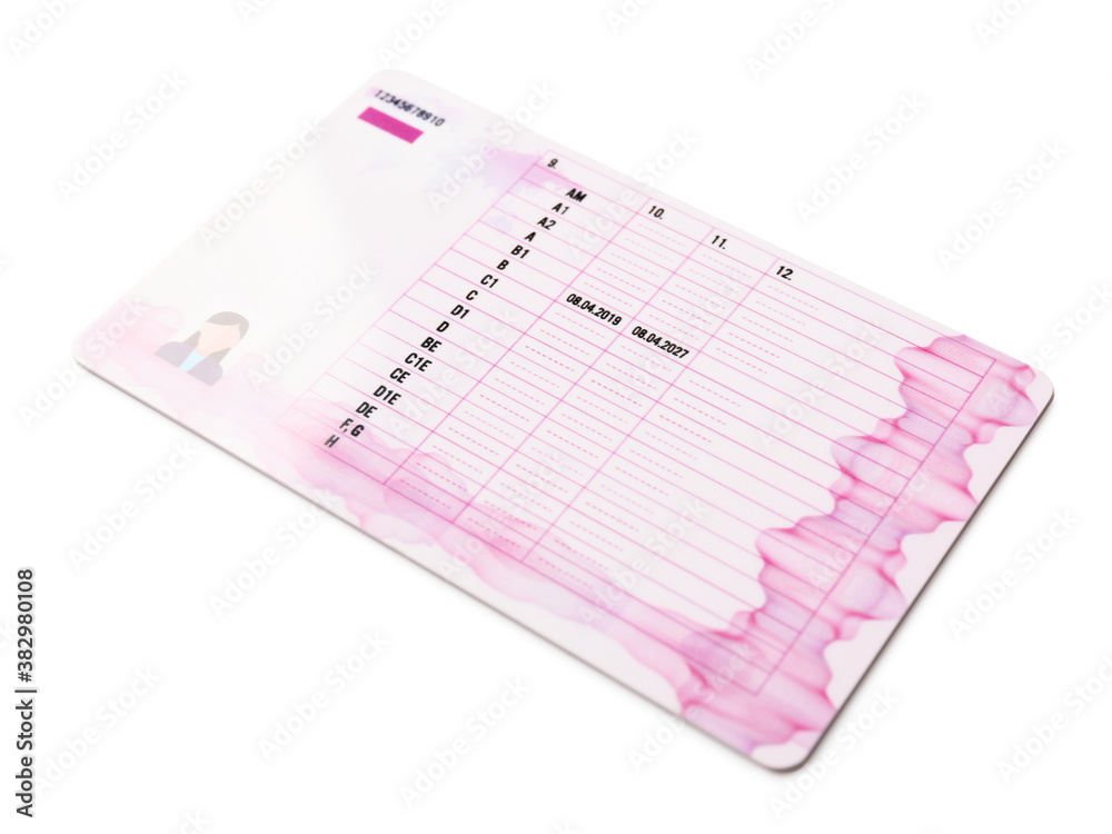 Driving license on white background