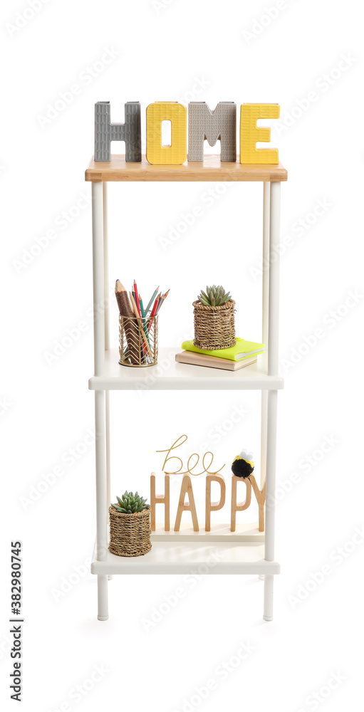 Shelf unit with decor on white background