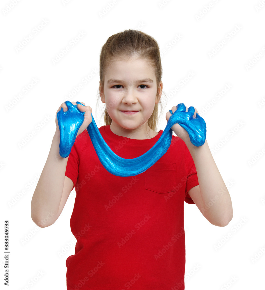 Little girl playing with slime