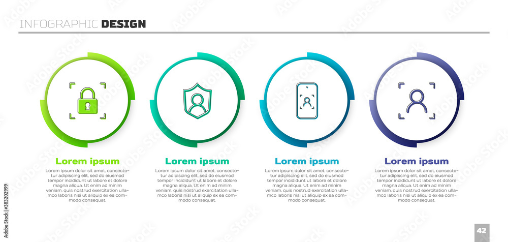 Set Fingerprint with lock, User protection, Mobile and face recognition and Face. Business infograph