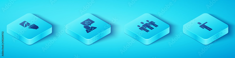 Set Isometric Team leader, Hand like, Head hunting and Users group icon. Vector.