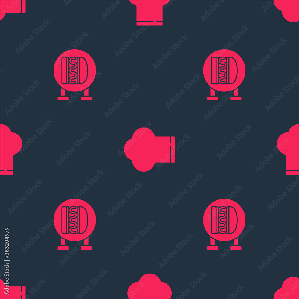 Set Online ordering burger delivery and Chef hat on seamless pattern. Vector.