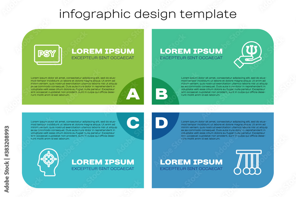 Set line Finding a problem, Psychology, Psi, Pendulum and . Business infographic template. Vector.