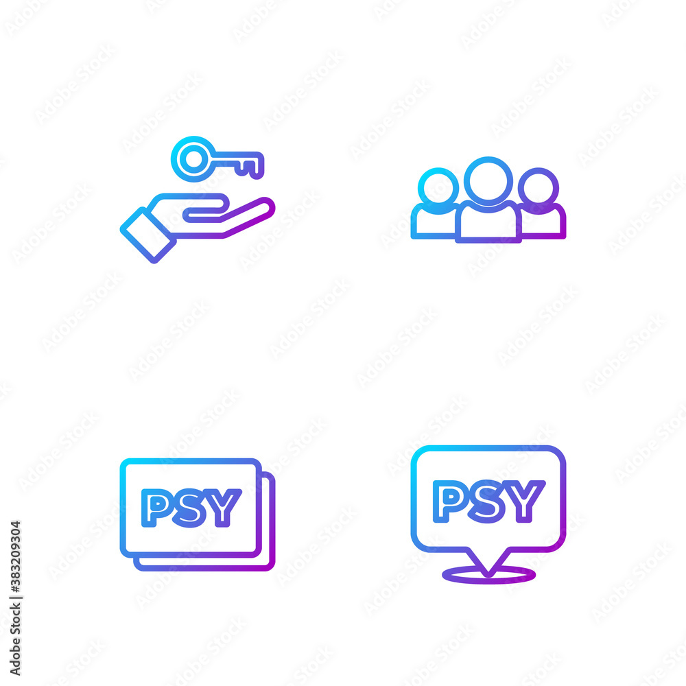 Set line Psychology, Psi, , Solution to the problem and Users group. Gradient color icons. Vector.