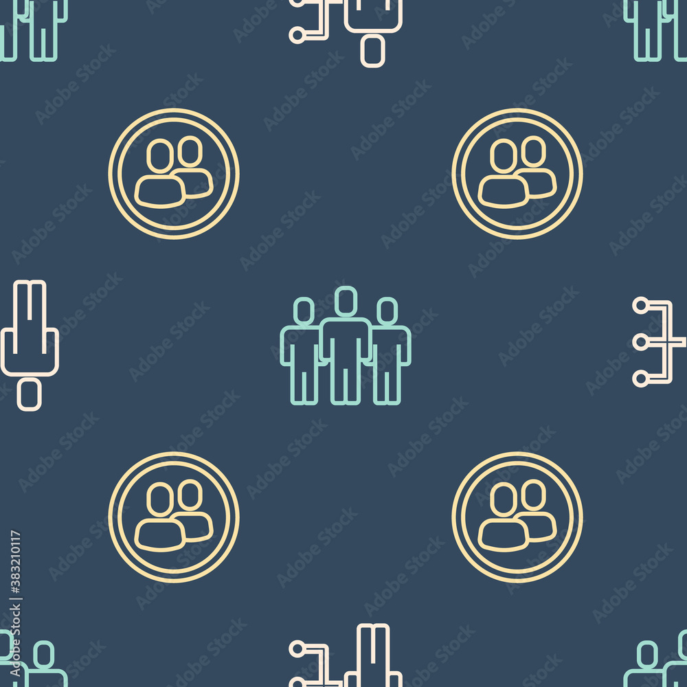 Set line User of man in business suit, Project team base and Users group on seamless pattern. Vector