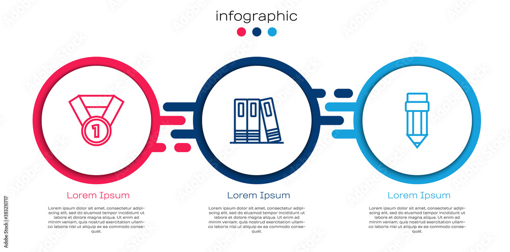 Set line Medal，Office folders and Pencil with橡皮擦。商业信息图模板。Vector。