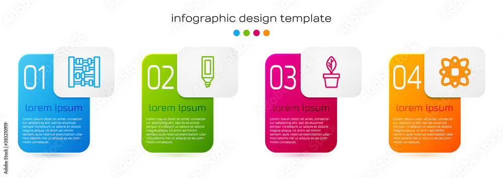 Set line Abacus，Marker pen，Plant in pot and Atom。商业信息图模板。Vector。