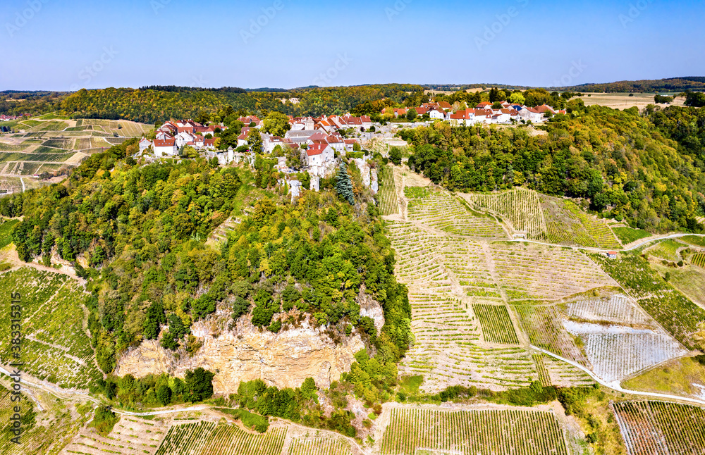 法国弗朗什孔特的沙隆城堡（Chateau Chalon）葡萄园上方