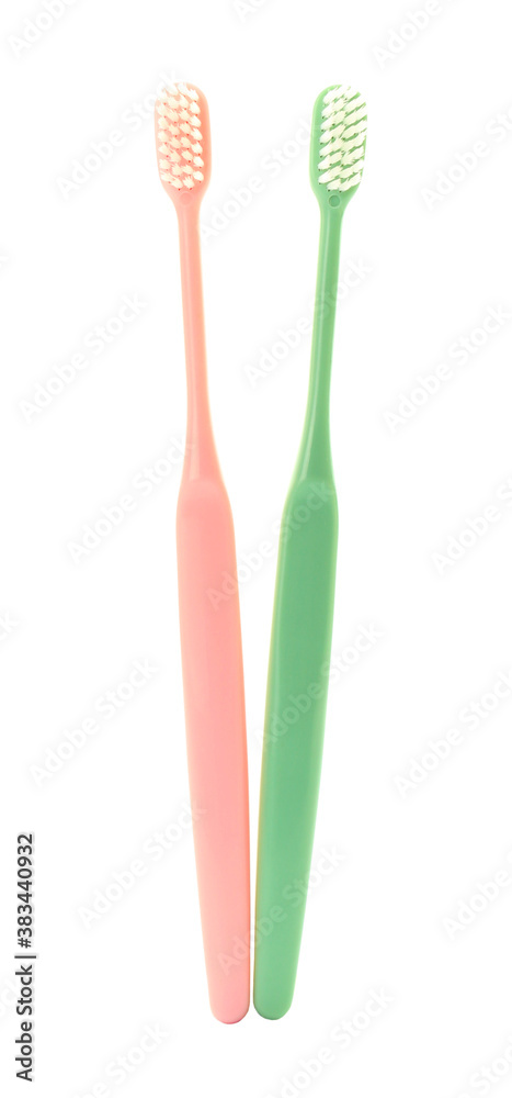 Tooth brushes on white background