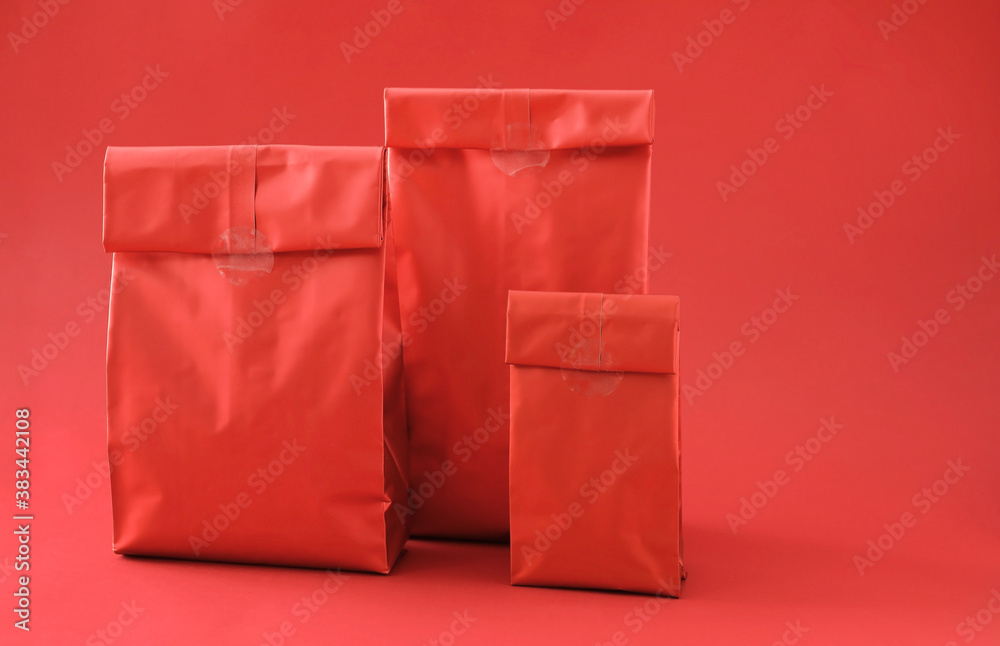 Blank bags on color background