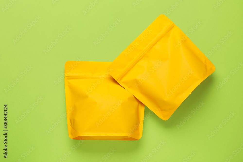 Blank bags on color background