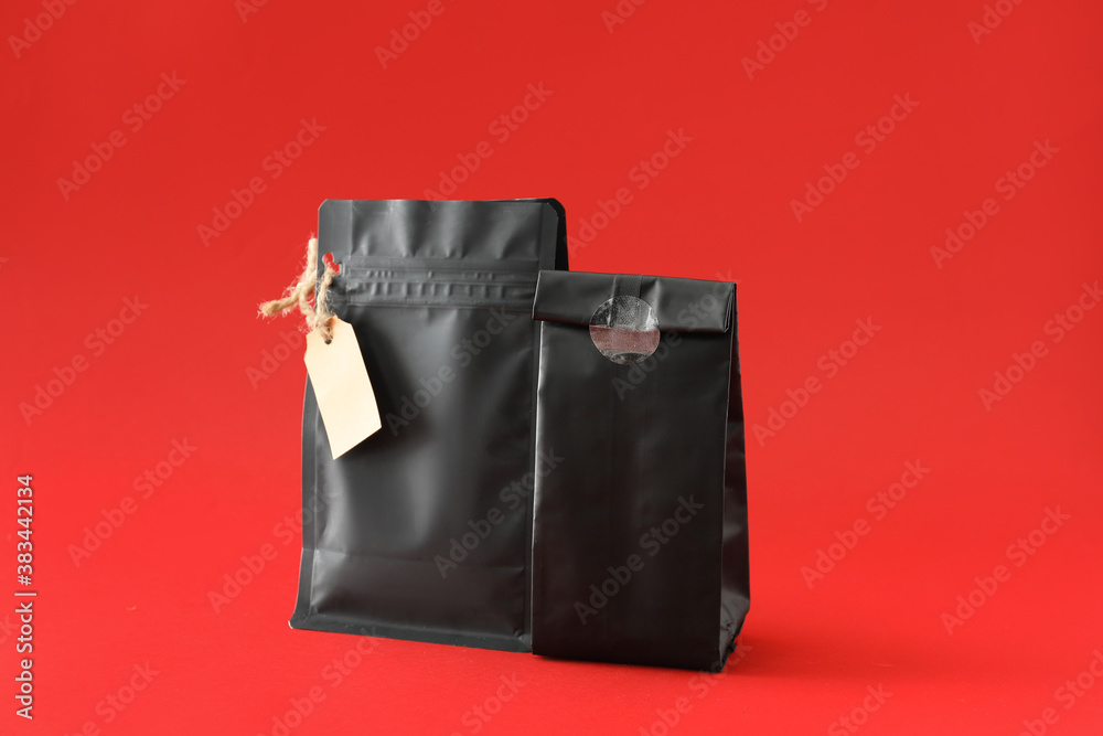 Blank bags on color background