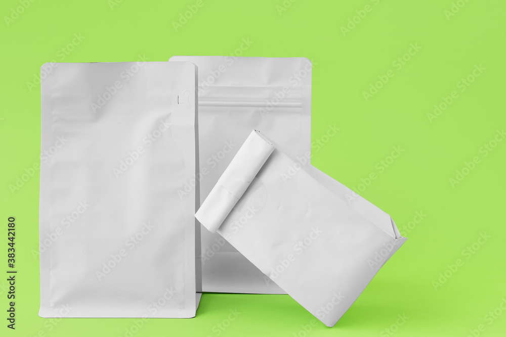 Blank bags on color background