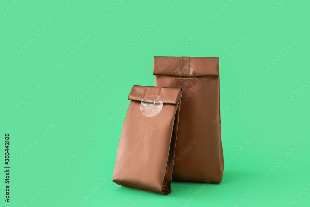 Blank bags on color background