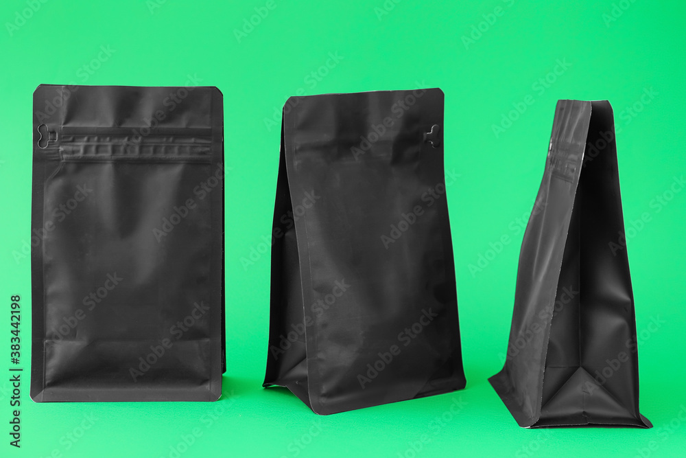 Blank bags on color background