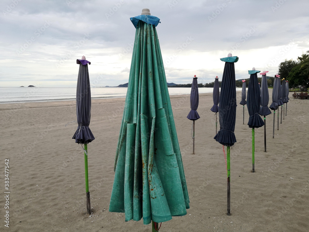 Folding beach umbrella Been in use for a long time