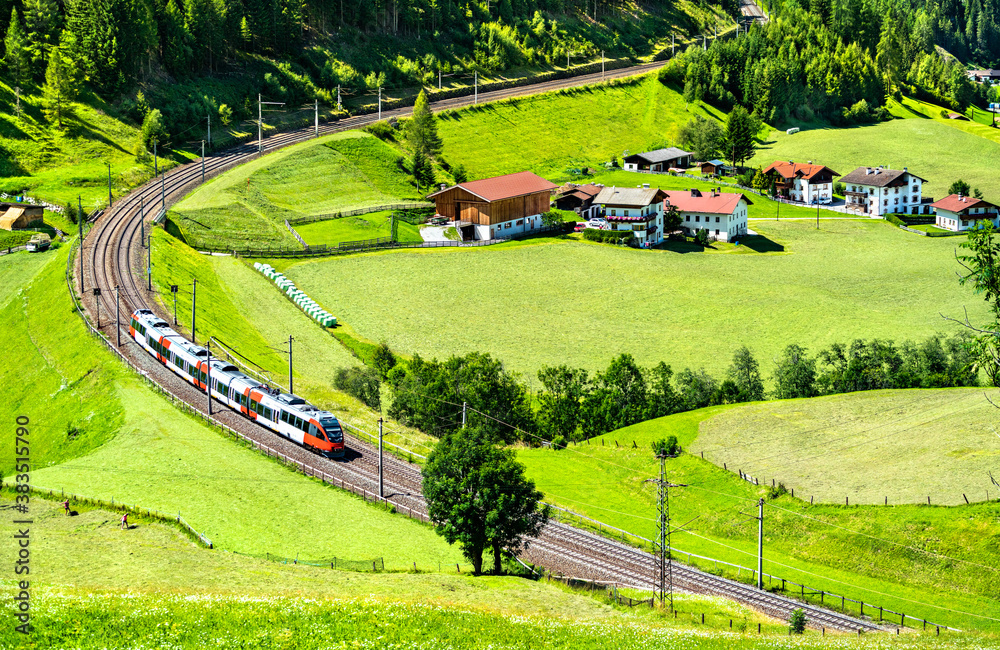 Regional train at the Brenner Railway in the Austrian Alps