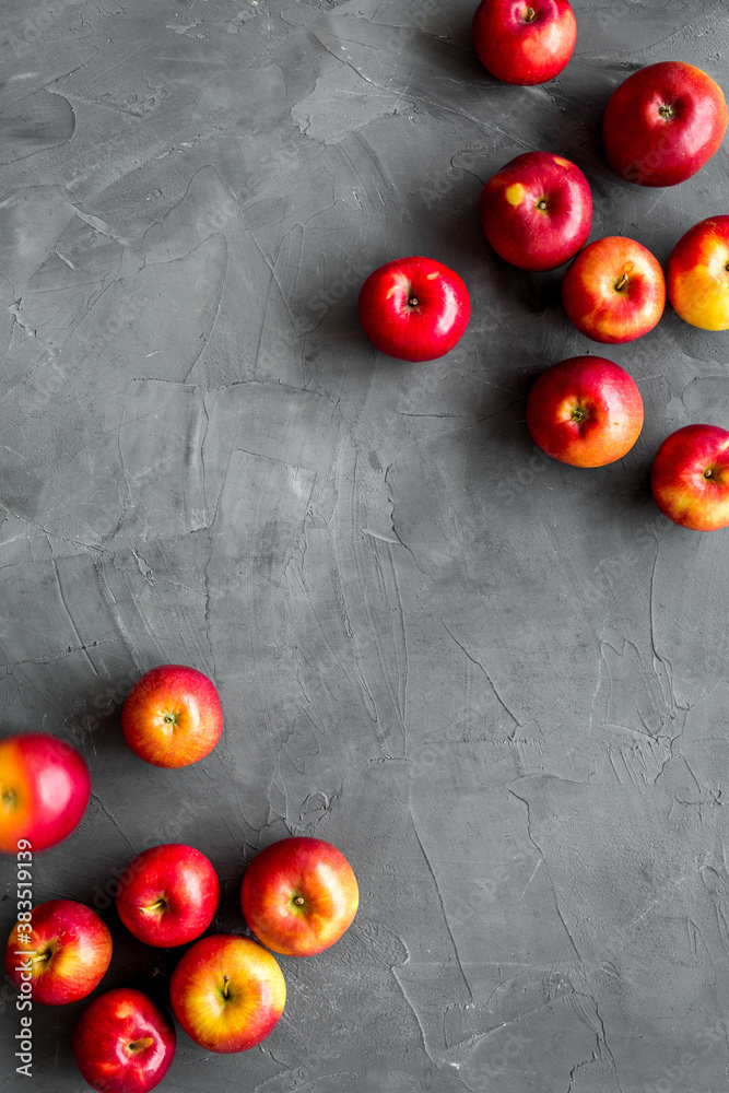 Set of red apples - above view, space for text