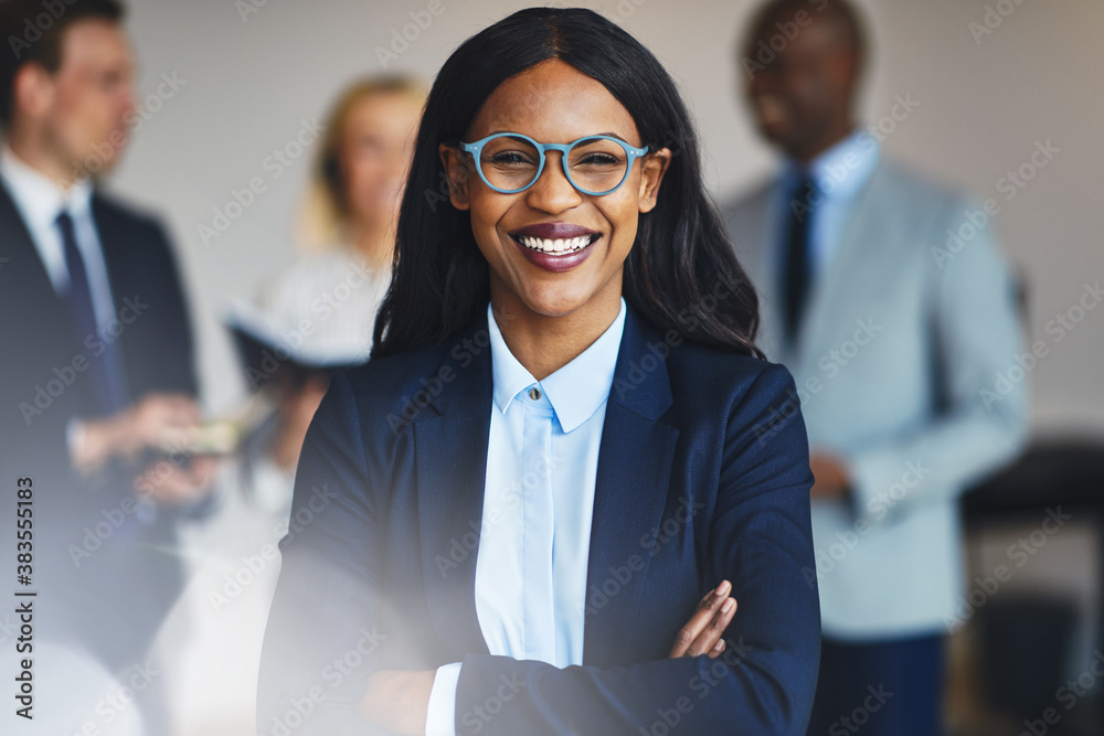 Young African businesswoman smiling in an office